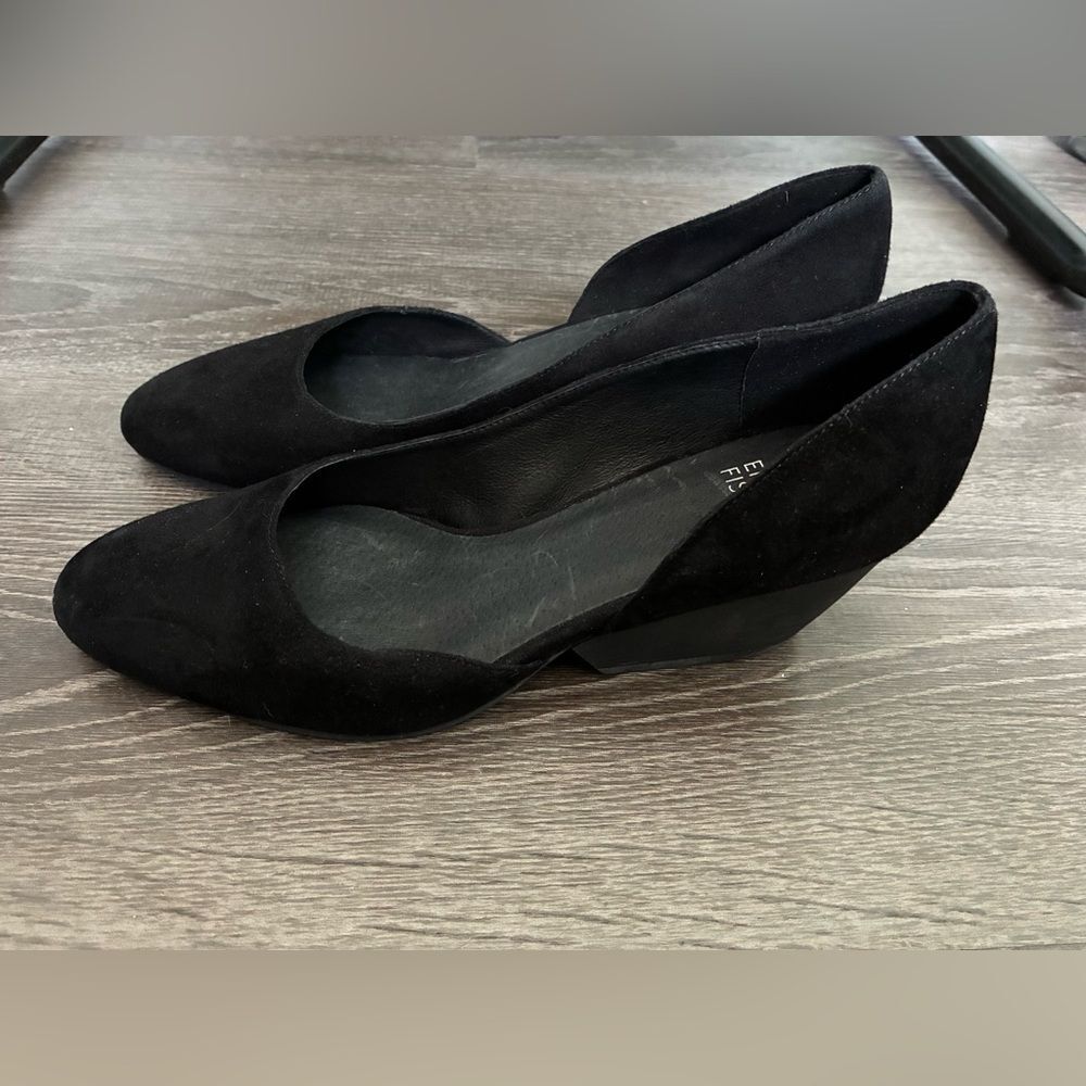 Eileen Fisher Lily half d'Orsay wedge pump slip on black suede Sz 7